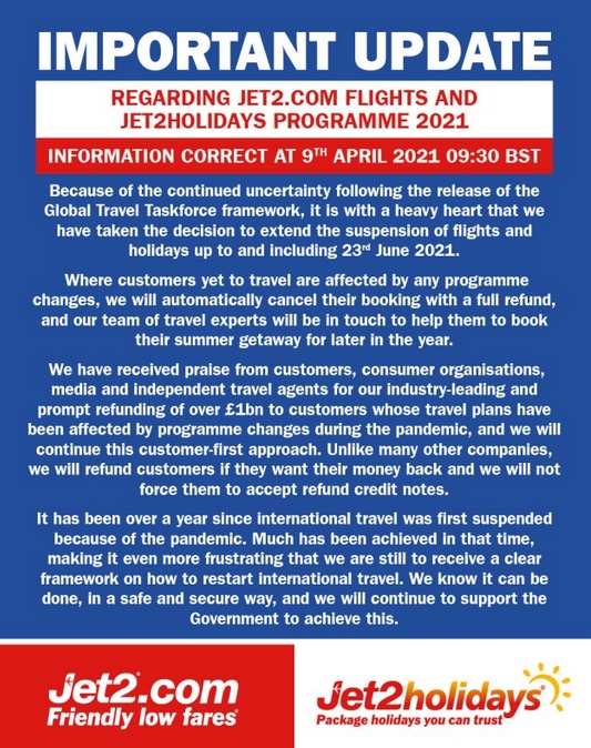 Jet2, dijo que había cancelado vuelos y vacaciones hasta el 24 de junio.jpg